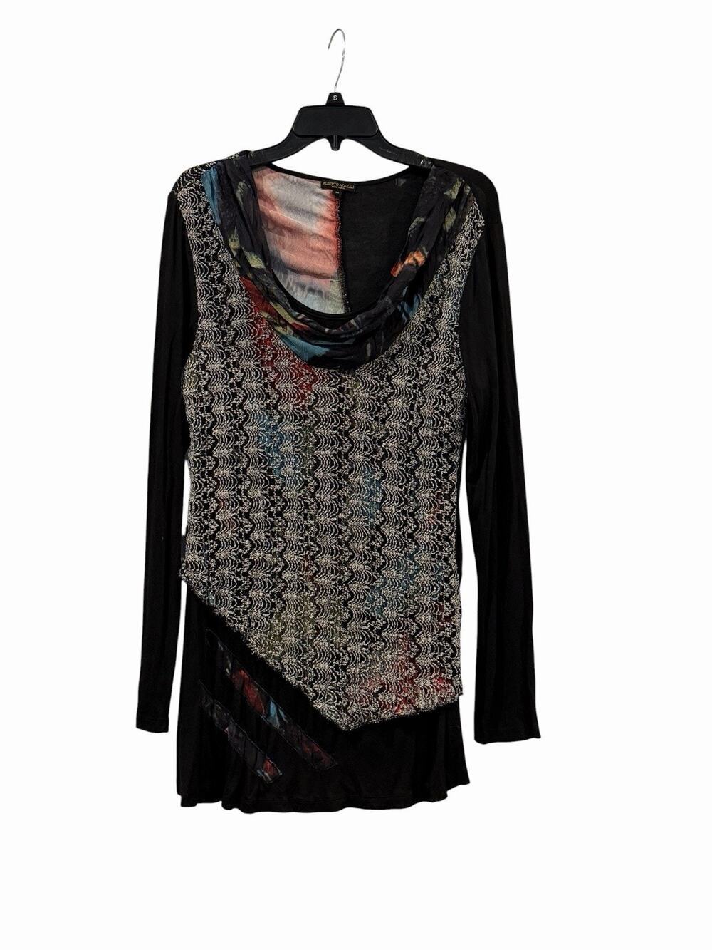 Alberto Makali Art To Wear Tunic Top Women’s M Lace-like Overlay Abstract Print